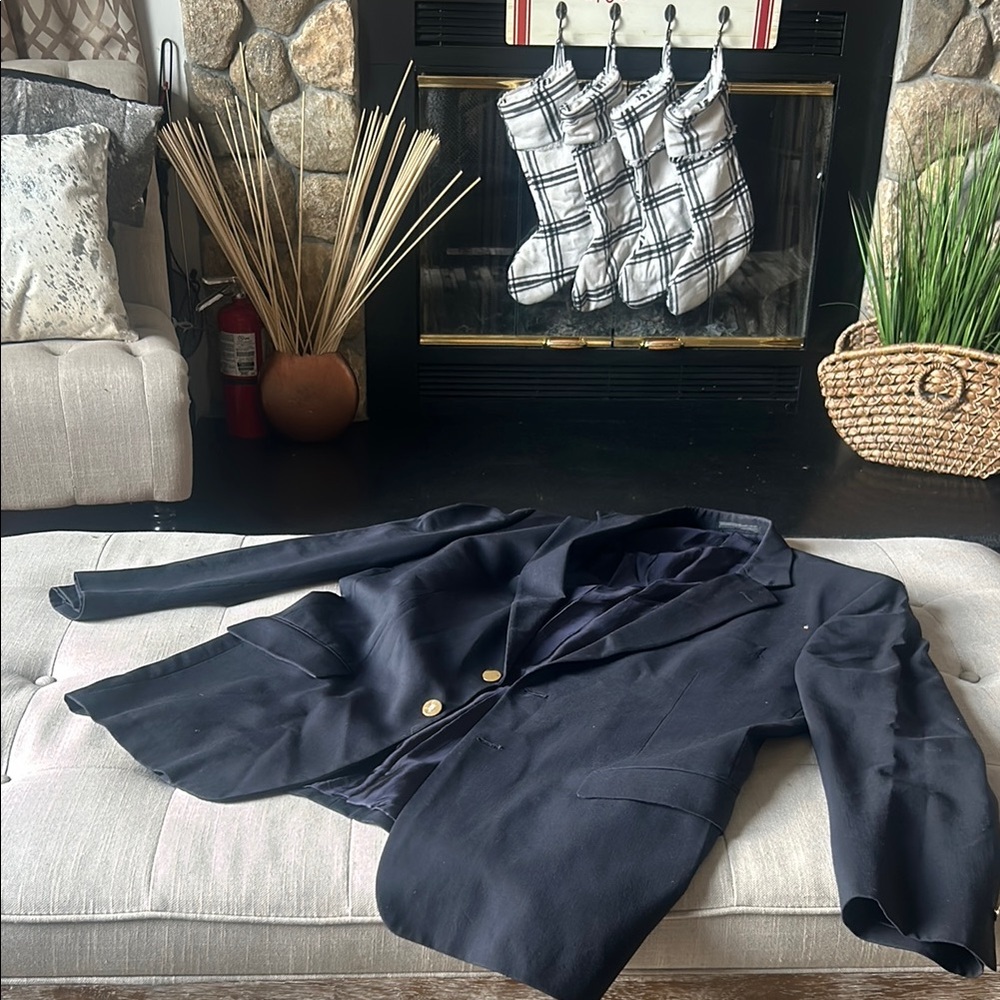 Monsieur by Givenchy Mens Navy Wool Suit Blazer Size 46 Long